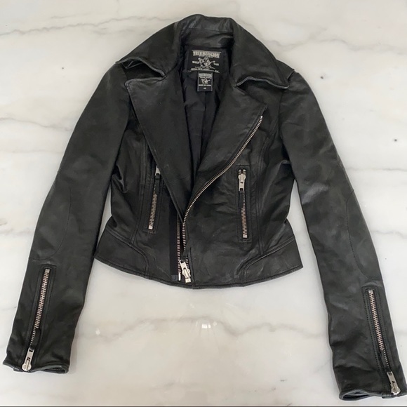 True Religion Section Moto Black Leather Jacket XS - Picture 2 of 6